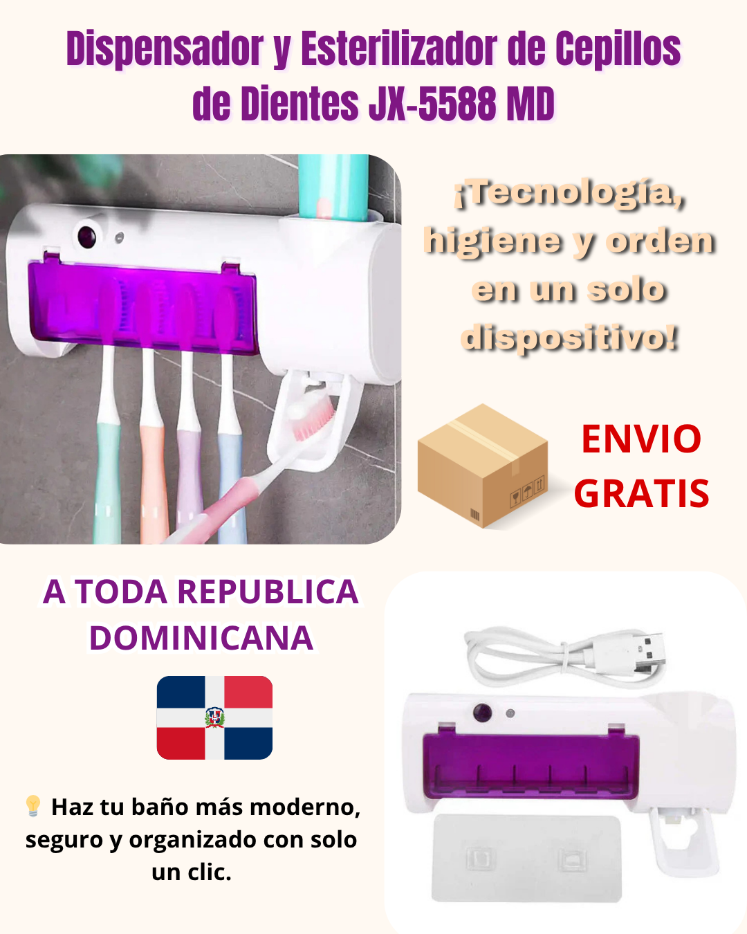 Dispensador y Esterilizador de Cepillos de Dientes